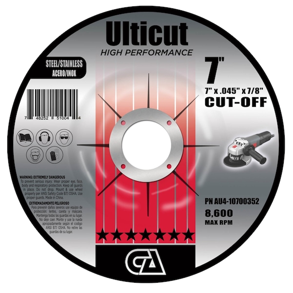 Continental Abrasives 7" x .045" x 7/8" Ulticut T27 Depressed Center Premium Thin Cut-Off Wheel AU4-10700352 - main